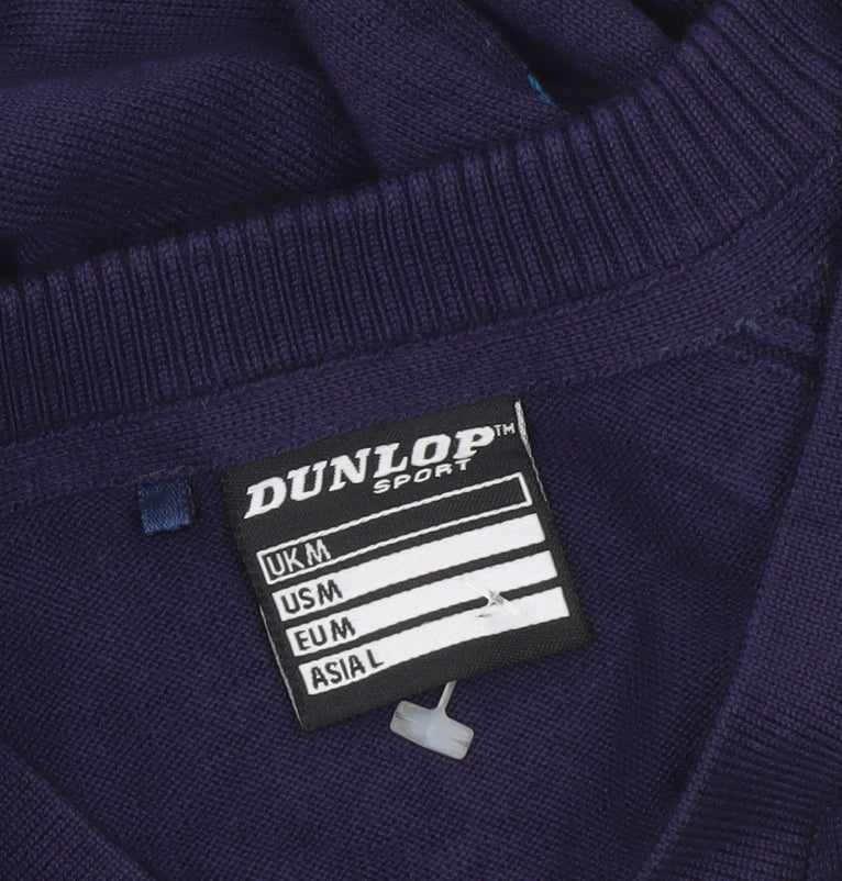 Dunlop Men Blue Argyle V-Neck Pullover Jumper Size M