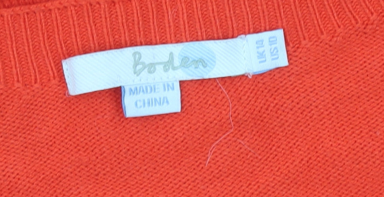 Boden Women's Orange Cotton Cashmere Crew Neck Jumper Size 10