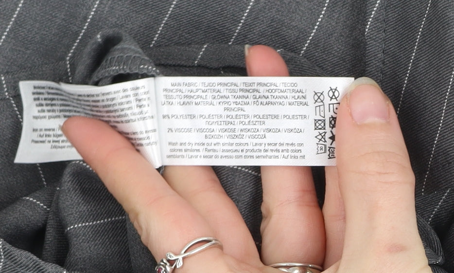 Primark Women's Grey Pinstripe Button-Up Shirt Size S Polyester Blend