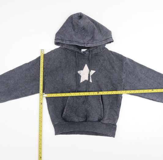 Bershka Women Grey Star Print Hoodie Size S Cotton Blend