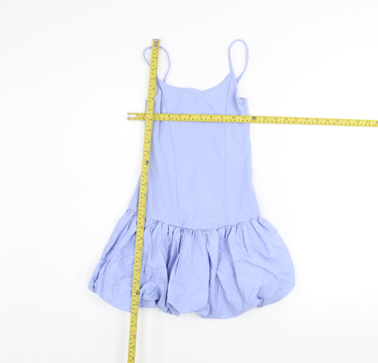 Pull & Bear Women Blue XS Bubble Hem Slip Dress