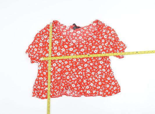 Womens UK Size 16 New Look Red Cropped Blouse
