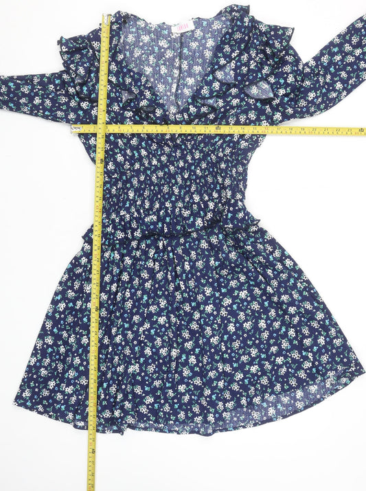 Savida Women's Blue Floral Ruffle Fit & Flare Dress Size 12