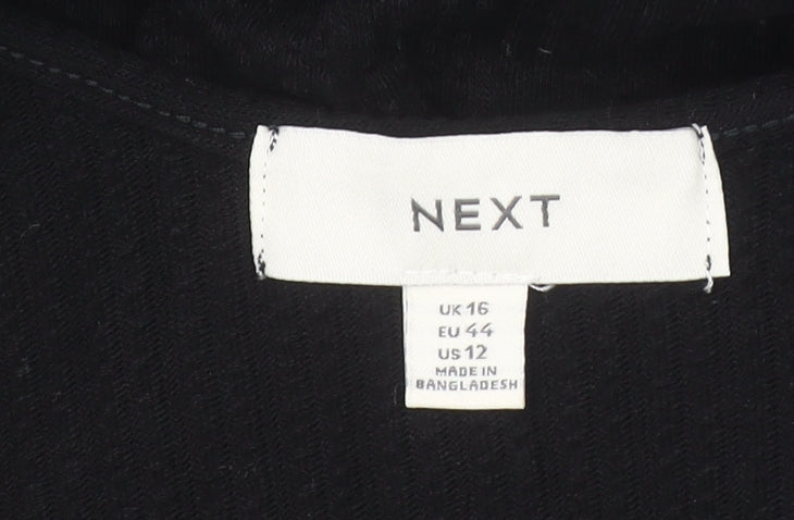 Next Women’s Black Cotton Slip Dress Size 16 Sleeveless Knee Length