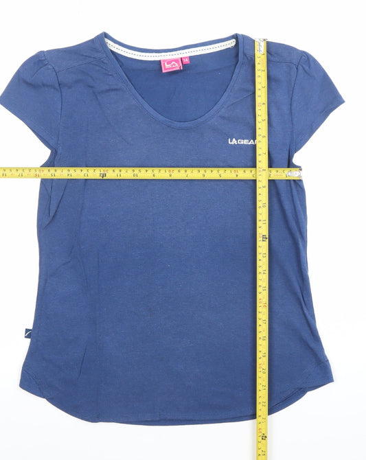 LA Gear Womens Blue V-Neck Short Sleeve Cotton T-Shirt Size 14