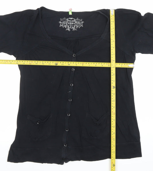 Denim Co Women’s Black 3/4 Sleeve Cotton Button-Up Top Size 14