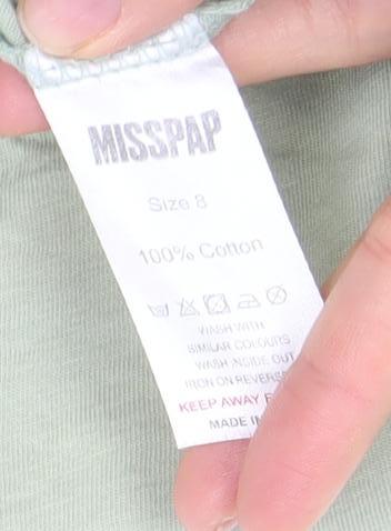 Womens UK Size 8 Misspap Green Basic T-Shirt