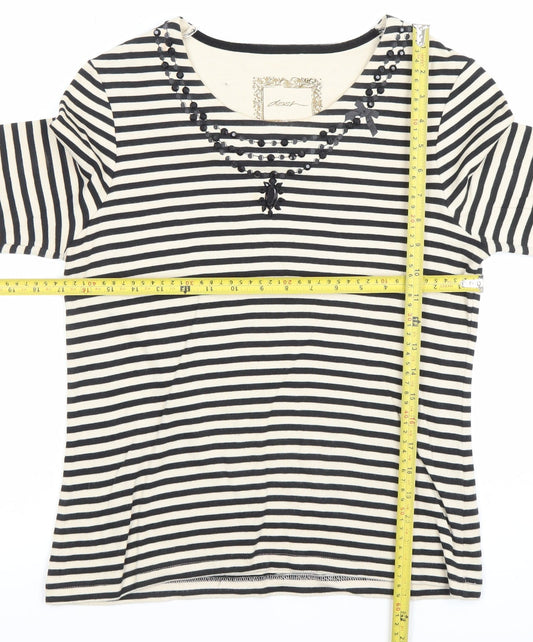 Dash Women’s Black Stripe 3/4 Sleeve Cotton T-Shirt Size 10