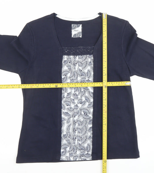 Dash Womens Blue Floral Panel 3/4 Sleeve Tunic Blouse Size 14