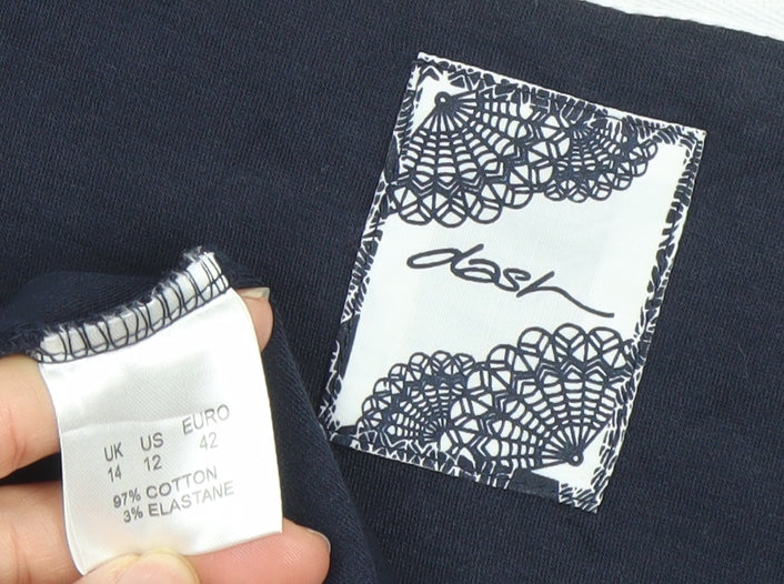 Dash Womens Blue Floral Panel 3/4 Sleeve Tunic Blouse Size 14