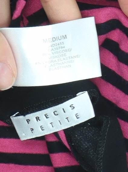 Precis Petite Women's Pink Black Striped V-Neck Jersey Top Size M