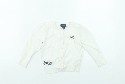 Polo Ralph Lauren Girls Ivory Cotton Cardigan 3 Years Button Front RL Heart Logo