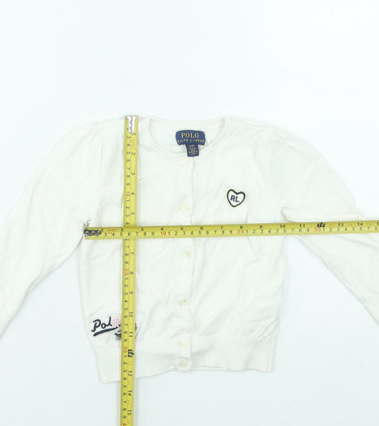 Polo Ralph Lauren Girls Ivory Cotton Cardigan 3 Years Button Front RL Heart Logo