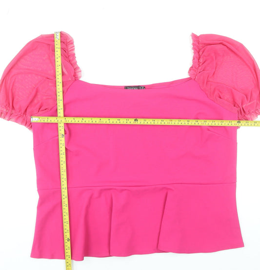 Boohoo Women’s Pink Cropped Puff Sleeve Square Neck Blouse Plus Size 28