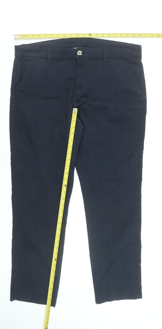 Fluid Men's Blue Chino Trousers Size 38 Waist 32 Leg Cotton Stretch