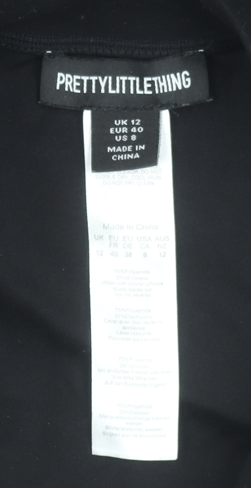 PrettyLittleThing Womens Black Mock Neck Zip Front Long Sleeve Top Size 12