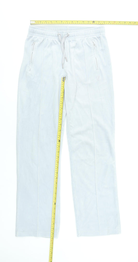 Juicy Couture Womens White Velour Sweatpants S Elastic Waist Rhinestone Logo