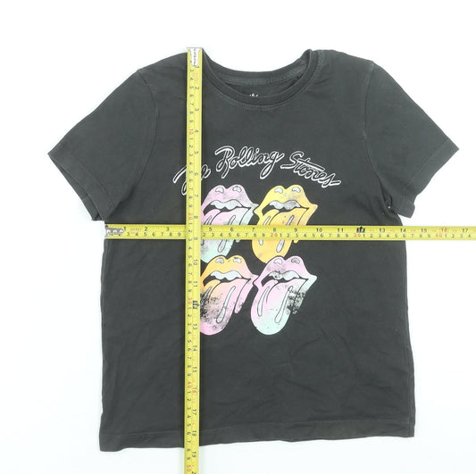 Girls UK Size 8-9 Years The Rolling Stones Black Graphic Print T-Shirt