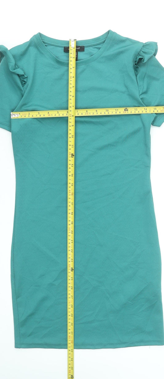 Atmosphere Women’s Green Bodycon Dress Size 10 Short Sleeve Ruffle Detail