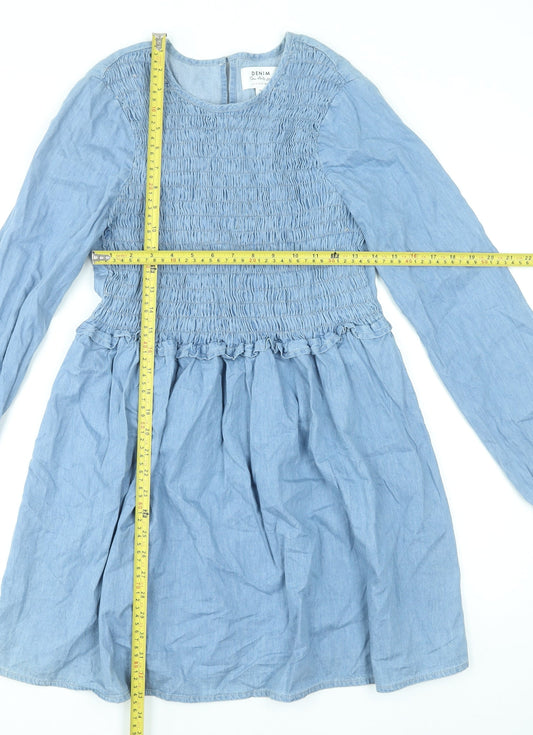 Miss Selfridge Women's Blue Denim A-Line Long Sleeve Dress UK 10