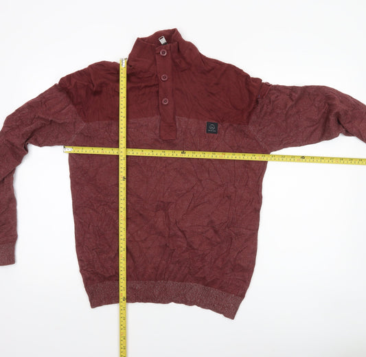 Duck and Cover Men’s Red Cotton Henley Jumper Size M