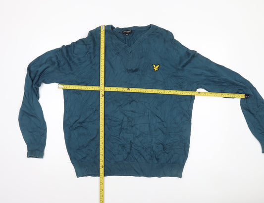 Lyle & Scott Men's Blue 2XL V-Neck Cotton Jumper