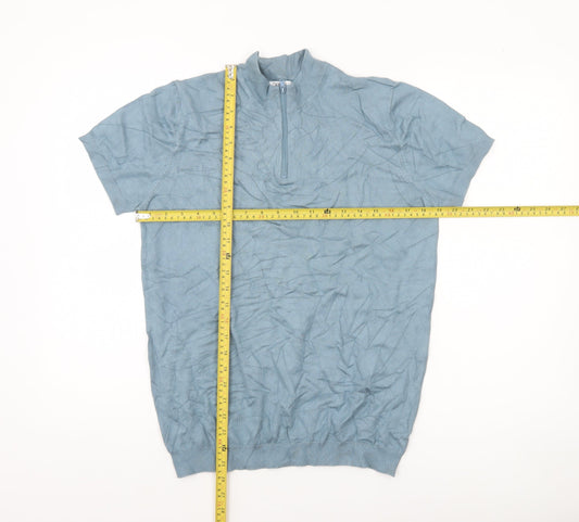 Zara Men’s Blue Cotton 1/2 Zip Short Sleeve Jumper M