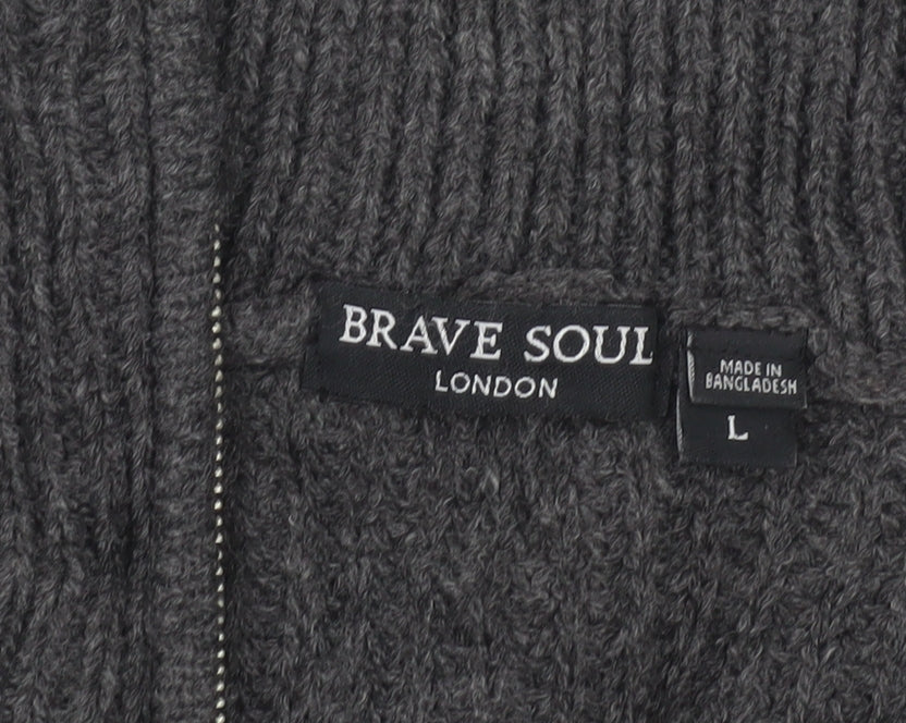 Brave Soul Women’s Grey L Long Sleeve Tunic Jumper 1/2 Zip Knit