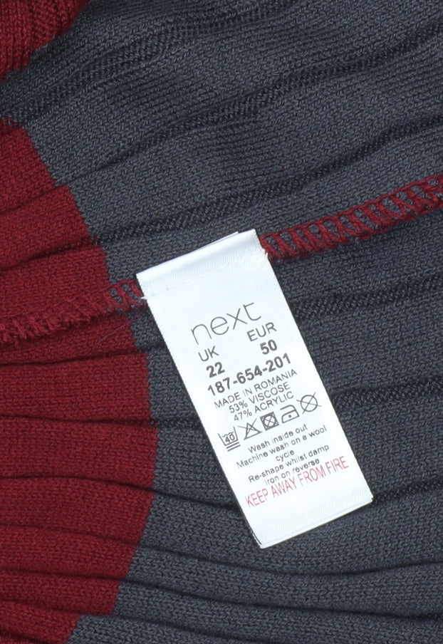 Next Womens Red Geometric Ribbed Knit Long Sleeve Midi Dress Size 22