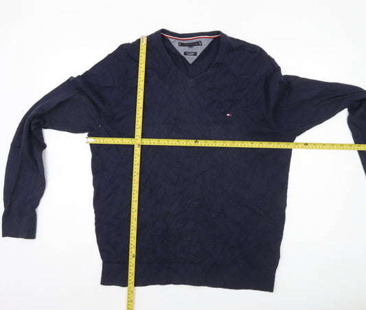 Tommy Hilfiger Men's Blue XL V-Neck Cotton Cashmere Jumper