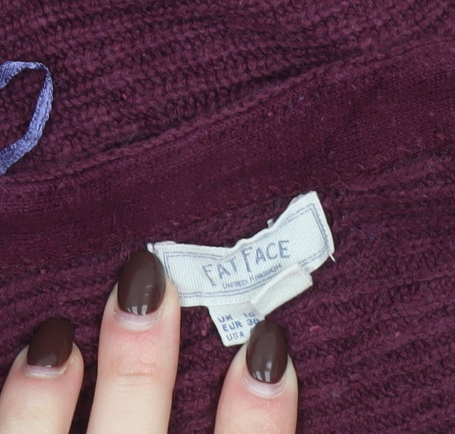 Fat Face Women's Purple V-Neck Long Sleeve Jumper Size 10