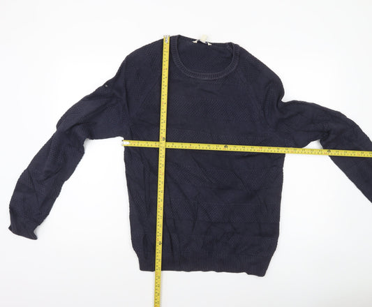 Boden Men’s Blue Cotton Crew Neck Textured Knit Jumper S