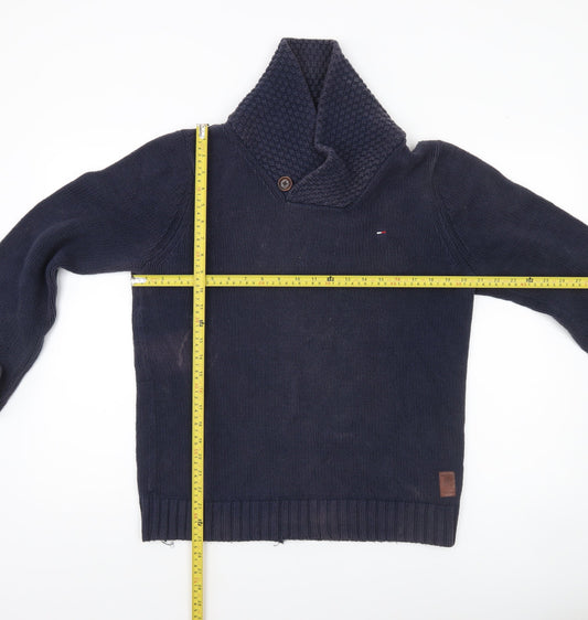 Hilfiger Denim Men's Blue Cotton Shawl Collar Pullover Jumper M