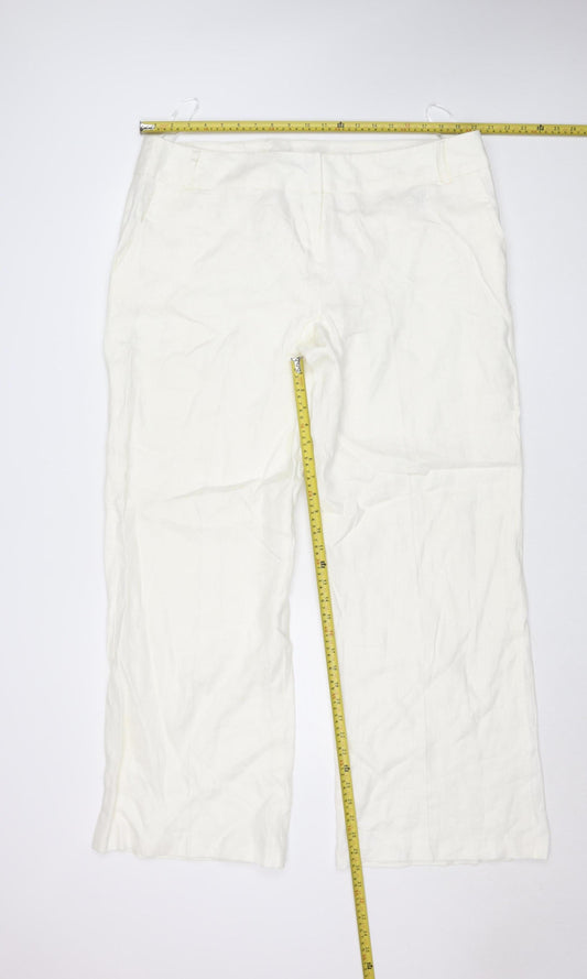 Dunnes Stores Women Ivory Linen Wide-Leg Trousers Size 20