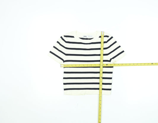 Womens UK Size M Zara White Cropped T-Shirt