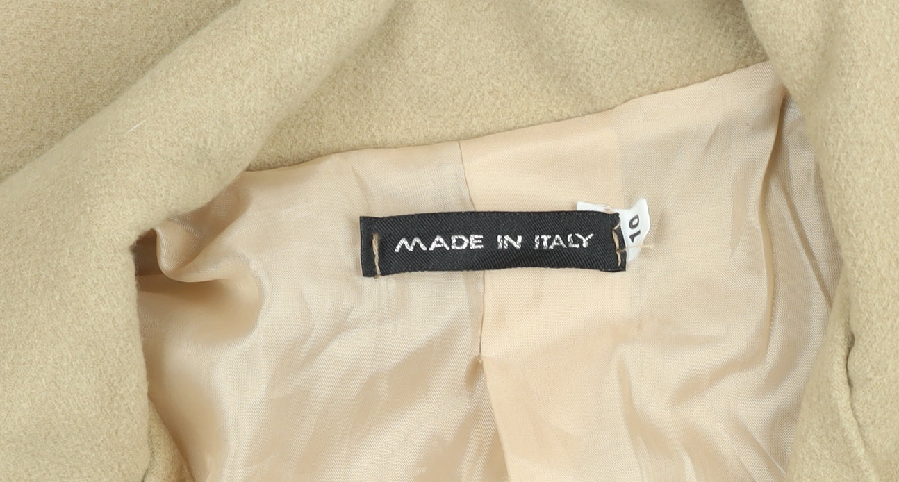 Made in Italy Womens Beige Long Pea Coat Size 10 Polyester