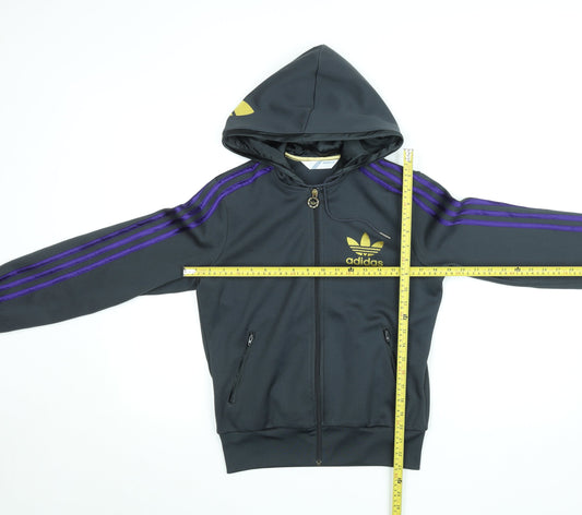 Adidas Womens Black Hooded Track Jacket Size 12 Full Zip