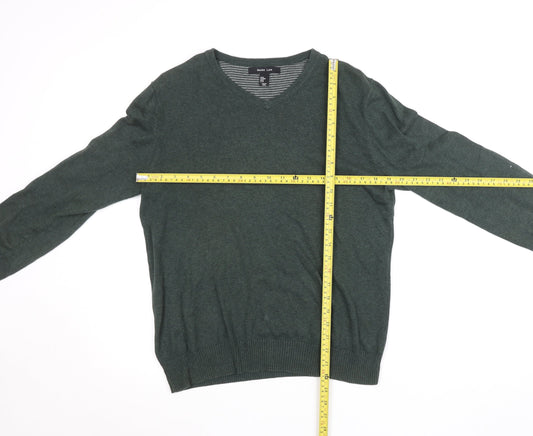 Mark Law Men's Green Cotton V-Neck Jumper Size M