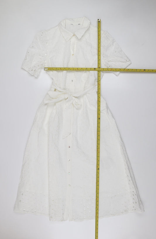 Marks and Spencer Women White Cotton Shirt Dress Size 12 Short Sleeve Belted
