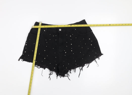 SHEIN Curve Black Studded Cut-Off Denim Shorts Women's Size 18