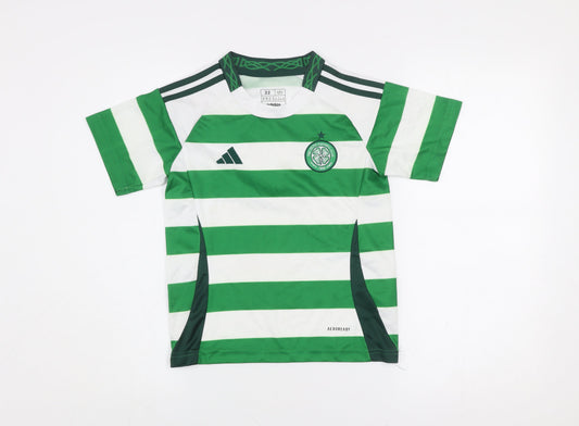 Adidas Boys Green White Striped Slim Fit Football Jersey Size 22