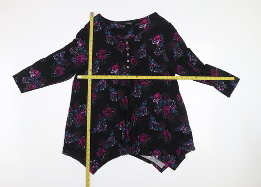 Evans Women’s Black Floral Tunic Blouse Size 20 Viscose 3/4 Sleeve