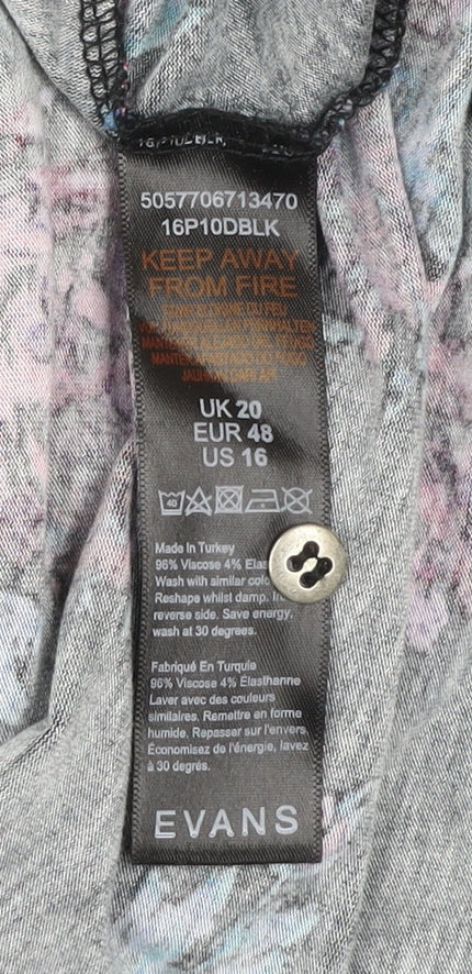 Evans Women’s Black Floral Tunic Blouse Size 20 Viscose 3/4 Sleeve