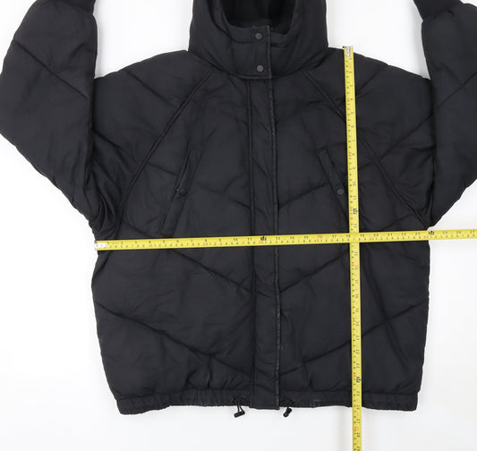 H&M Womens Black Size 14 Hooded Puffer Jacket Quilted Winter Coat