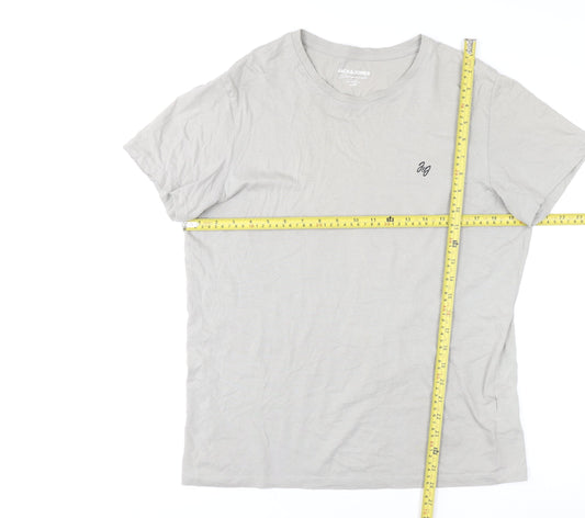 Jack & Jones Men's Grey Cotton Crew Neck T-Shirt Size M