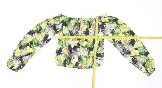 Boohoo Womens Multicoloured Off Shoulder Tropical Cropped Blouse Size S