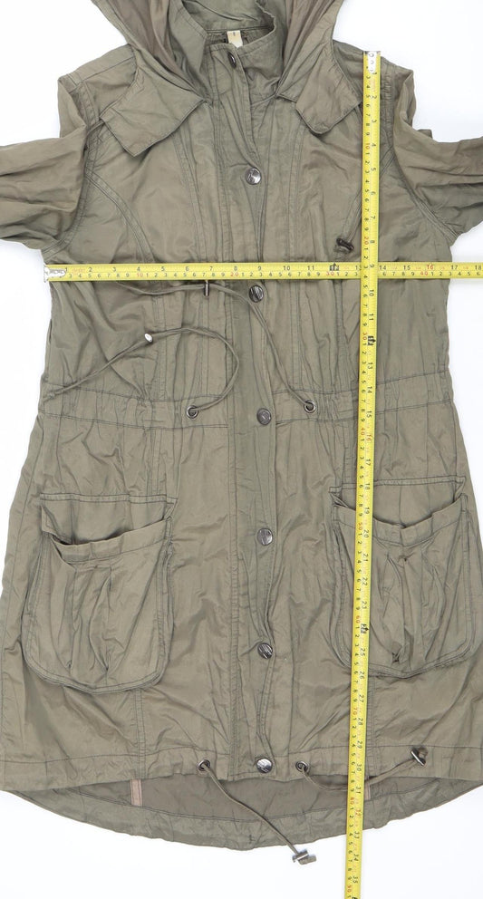 Henry Holland Womens Green Hooded Parka Coat Size 8 Long Cotton Blend