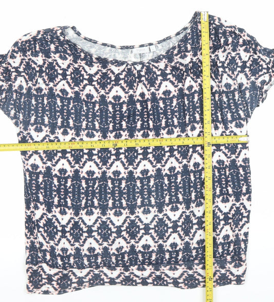 Fransa Women's Blue Geometric Viscose Short Sleeve T-Shirt L