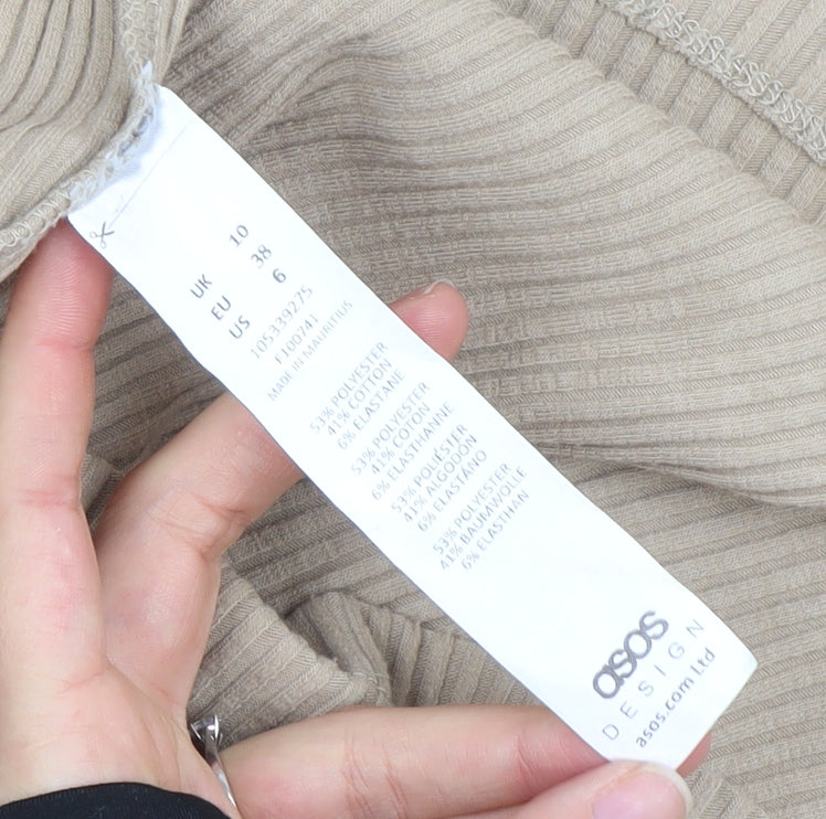 ASOS DESIGN Women Beige Size 10 Roll Neck Ribbed Bodycon Midi Dress