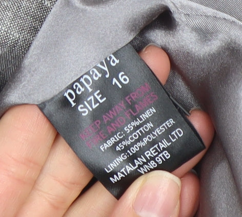 Papaya Women's Grey Linen Blend Single-Breasted Blazer Size 16